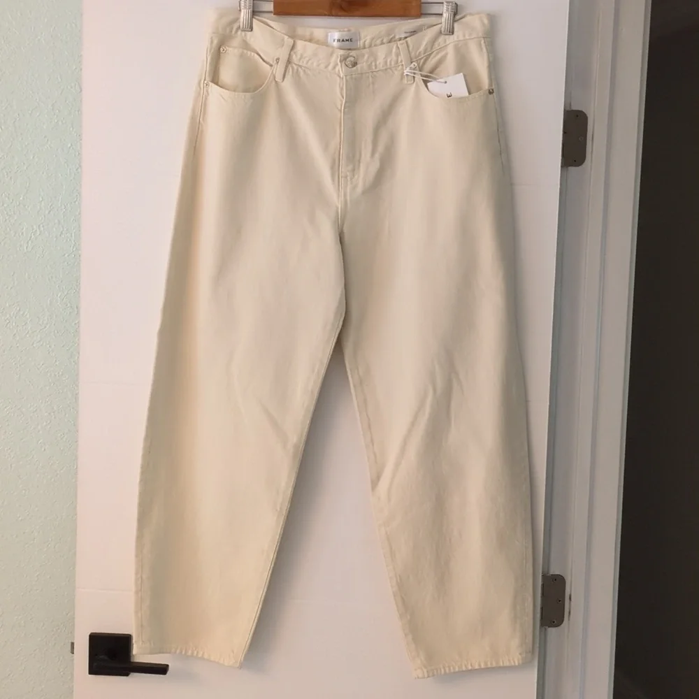 FRAME The Candle Mid-Rise Tapered Barrel Leg Women's Jeans InButter Yellow Sz 31 - Picture 5 of 9